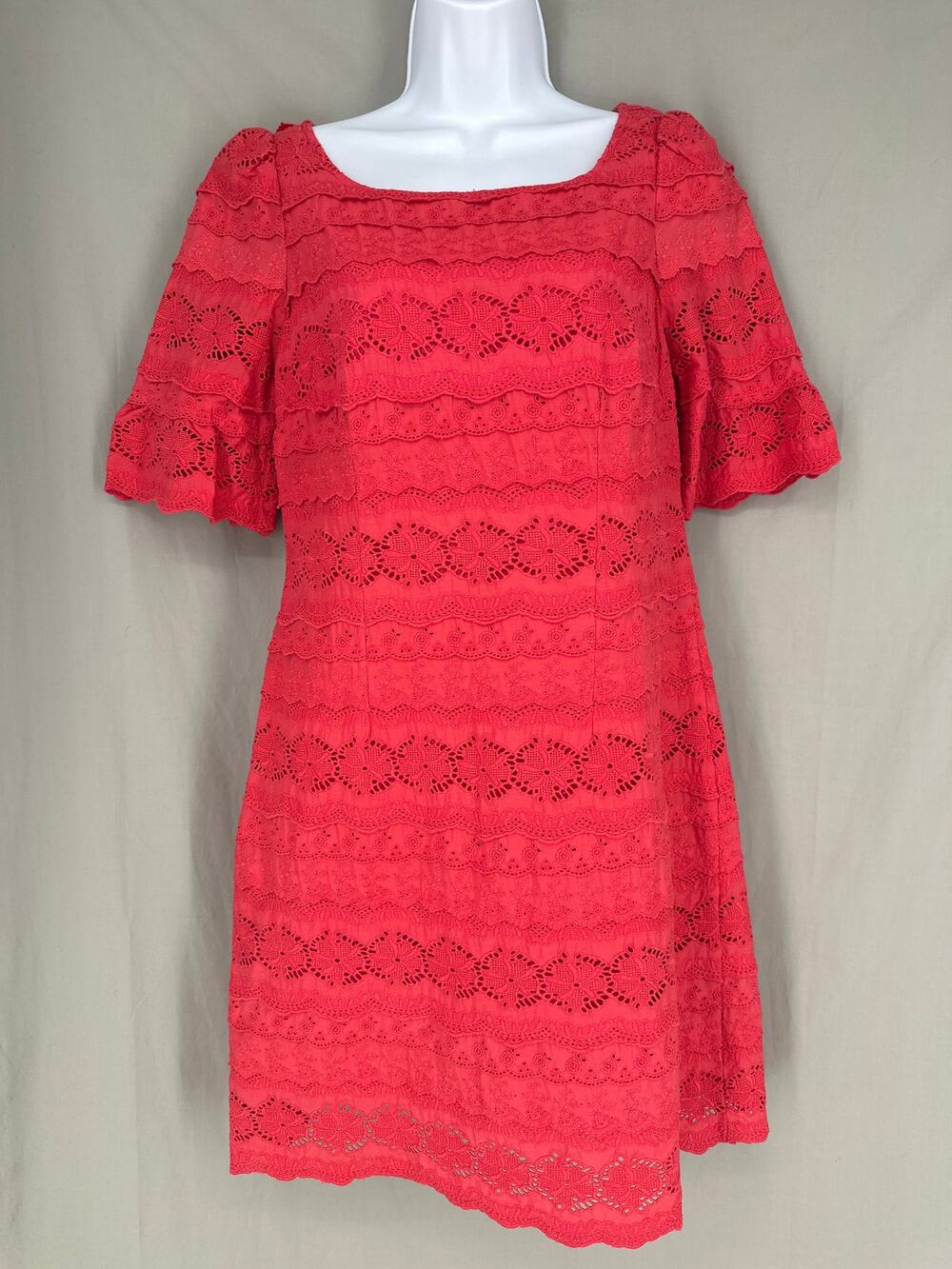 Moulinette Soeurs Anthropologie Dress Small Pink Coral Crochet Mini Cottage Boho